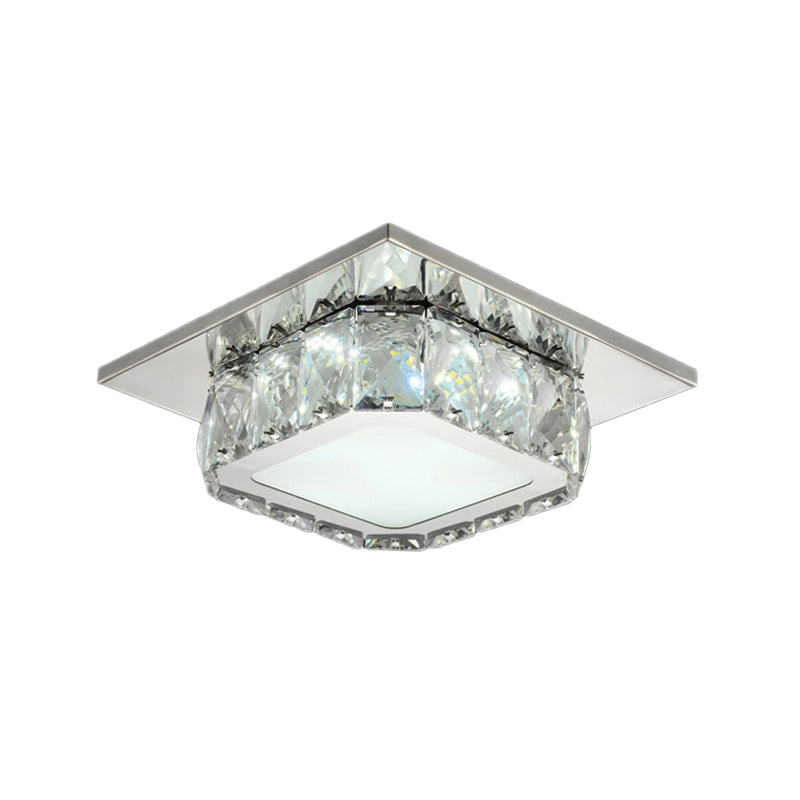 Clear/Amber Crystal Square Flush Mount Lamp Modern LED Corridor Flush-Mount Light Fixture in Neutral/Warm/White/3 Color Clearhalo 'Ceiling Lights' 'Close To Ceiling Lights' 'Close to ceiling' 'Flush mount' Lighting' 259114