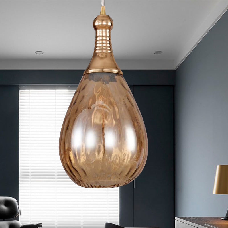 Vintage Teardrop Pendant Lighting 1 Bulb Height Adjustable Amber/Clear/Smoke Water Glass Shade Hanging Ceiling Light Amber Clearhalo 'Ceiling Lights' 'Glass shade' 'Glass' 'Industrial Pendants' 'Industrial' 'Middle Century Pendants' 'Pendant Lights' 'Pendants' 'Tiffany' Lighting' 259156