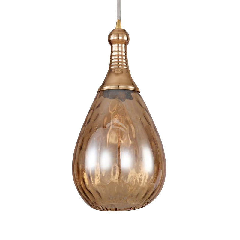 Vintage Teardrop Pendant Lighting 1 Bulb Height Adjustable Amber/Clear/Smoke Water Glass Shade Hanging Ceiling Light Clearhalo 'Ceiling Lights' 'Glass shade' 'Glass' 'Industrial Pendants' 'Industrial' 'Middle Century Pendants' 'Pendant Lights' 'Pendants' 'Tiffany' Lighting' 259158