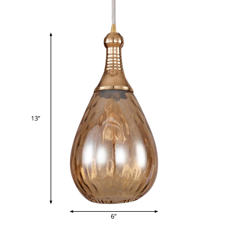 Vintage Teardrop Pendant Lighting 1 Bulb Height Adjustable Amber/Clear/Smoke Water Glass Shade Hanging Ceiling Light Clearhalo 'Ceiling Lights' 'Glass shade' 'Glass' 'Industrial Pendants' 'Industrial' 'Middle Century Pendants' 'Pendant Lights' 'Pendants' 'Tiffany' Lighting' 259159