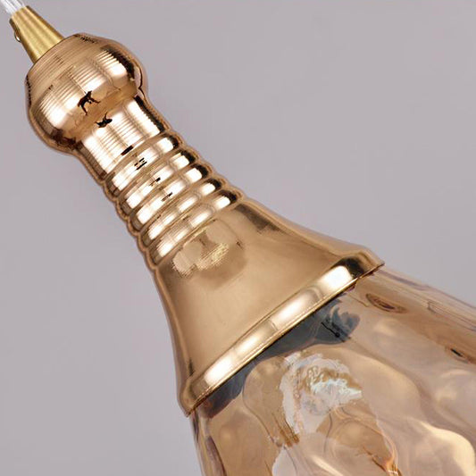 Vintage Teardrop Pendant Lighting 1 Bulb Height Adjustable Amber/Clear/Smoke Water Glass Shade Hanging Ceiling Light Clearhalo 'Ceiling Lights' 'Glass shade' 'Glass' 'Industrial Pendants' 'Industrial' 'Middle Century Pendants' 'Pendant Lights' 'Pendants' 'Tiffany' Lighting' 259160