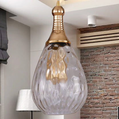 Vintage Teardrop Pendant Lighting 1 Bulb Height Adjustable Amber/Clear/Smoke Water Glass Shade Hanging Ceiling Light Clear Clearhalo 'Ceiling Lights' 'Glass shade' 'Glass' 'Industrial Pendants' 'Industrial' 'Middle Century Pendants' 'Pendant Lights' 'Pendants' 'Tiffany' Lighting' 259161