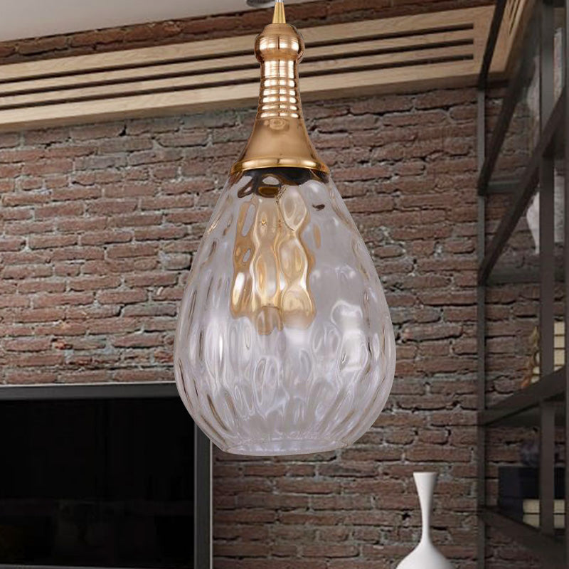 Vintage Teardrop Pendant Lighting 1 Bulb Height Adjustable Amber/Clear/Smoke Water Glass Shade Hanging Ceiling Light Clearhalo 'Ceiling Lights' 'Glass shade' 'Glass' 'Industrial Pendants' 'Industrial' 'Middle Century Pendants' 'Pendant Lights' 'Pendants' 'Tiffany' Lighting' 259162