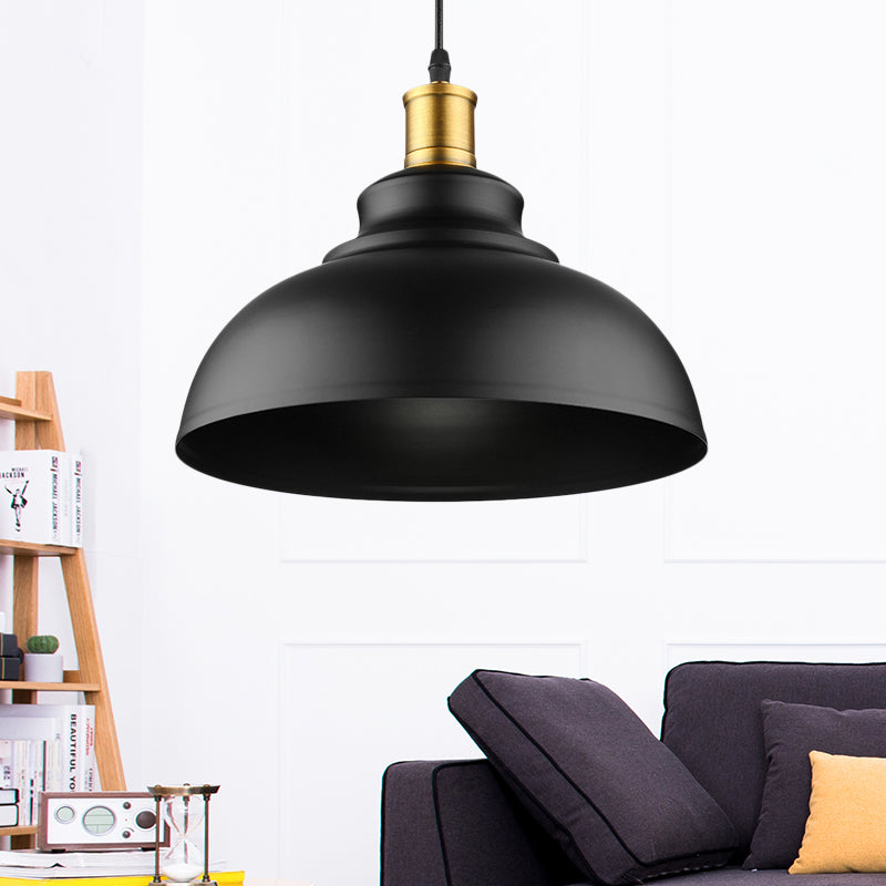 Black/White 1 Bulb Hanging Fixture Retro Metal Dome Shade Ceiling Pendant with Adjustable Cord, 12"/14"/16" W Black Clearhalo 'Art Deco Pendants' 'Black' 'Cast Iron' 'Ceiling Lights' 'Ceramic' 'Crystal' 'Industrial Pendants' 'Industrial' 'Metal' 'Middle Century Pendants' 'Pendant Lights' 'Pendants' 'Rustic Pendants' 'Tiffany' Lighting' 2592