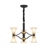 White Ribbed Glass Flared Suspension Pendant 6/12/16 Lights Modern Black and Gold Ceiling Chandelier Clearhalo 'Ceiling Lights' 'Chandeliers' 'Close To Ceiling Lights' 'Glass shade' 'Glass' Lighting' 259204