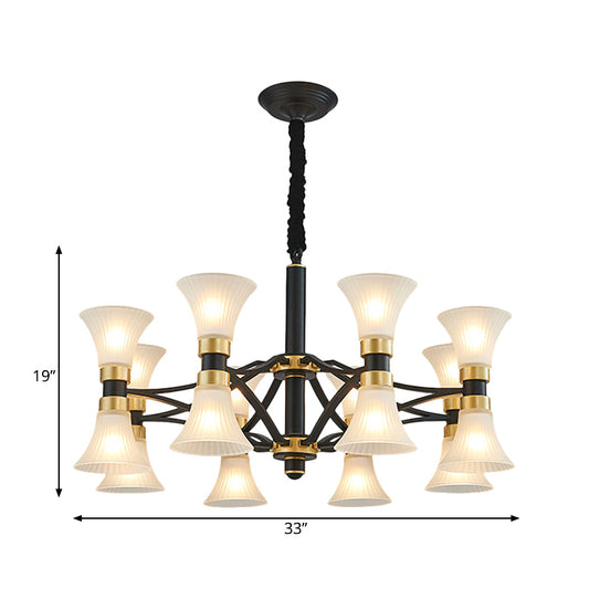 White Ribbed Glass Flared Suspension Pendant 6/12/16 Lights Modern Black and Gold Ceiling Chandelier Clearhalo 'Ceiling Lights' 'Chandeliers' 'Close To Ceiling Lights' 'Glass shade' 'Glass' Lighting' 259206