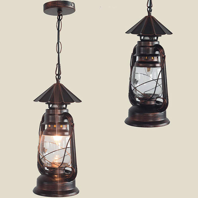 Metal Rust Finish Pendant Light Fixture Kerosene Lamp Shaped 1-Light Nautical Style Hanging Light Clearhalo 'Art Deco Pendants' 'Cast Iron' 'Ceiling Lights' 'Ceramic' 'Crystal' 'Industrial Pendants' 'Industrial' 'Metal' 'Middle Century Pendants' 'Pendant Lights' 'Pendants' 'Tiffany' Lighting' 2592815
