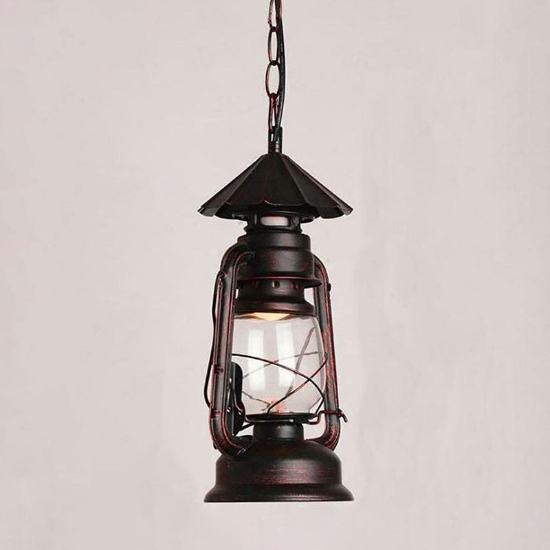 Metal Rust Finish Pendant Light Fixture Kerosene Lamp Shaped 1-Light Nautical Style Hanging Light Rust Umbrella Clearhalo 'Art Deco Pendants' 'Cast Iron' 'Ceiling Lights' 'Ceramic' 'Crystal' 'Industrial Pendants' 'Industrial' 'Metal' 'Middle Century Pendants' 'Pendant Lights' 'Pendants' 'Tiffany' Lighting' 2592817