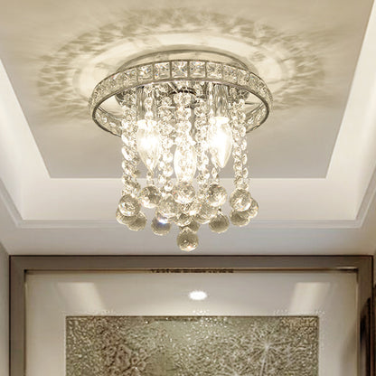 Round Ceiling Lighting with Crystal Accents Contemporary 3 Bulbs Living Room Ceiling Mounted Light in Chrome Finish Chrome Clearhalo 'Ceiling Lights' 'Close To Ceiling Lights' 'Close to ceiling' 'Flush mount' Lighting' 259283