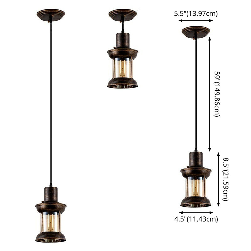Lantern Restaurant Pendulum Light Country Style Clear Glass 1 Bulb Bronze Pendant Light Fixture Clearhalo 'Art Deco Pendants' 'Cast Iron' 'Ceiling Lights' 'Ceramic' 'Crystal' 'Industrial Pendants' 'Industrial' 'Metal' 'Middle Century Pendants' 'Pendant Lights' 'Pendants' 'Tiffany' Lighting' 2592848