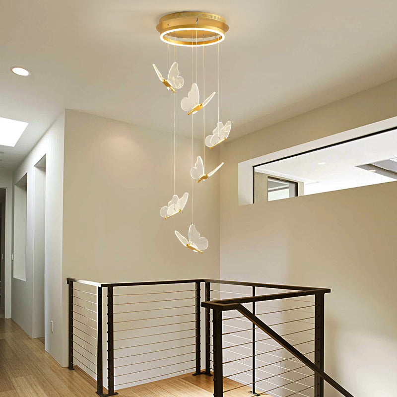 Butterfly Spiral Stairs Ceiling Lighting Acrylic Modern LED Multi-Light Pendant in Gold Clearhalo 'Ceiling Lights' 'Modern Pendants' 'Modern' 'Pendant Lights' 'Pendants' Lighting' 2592856