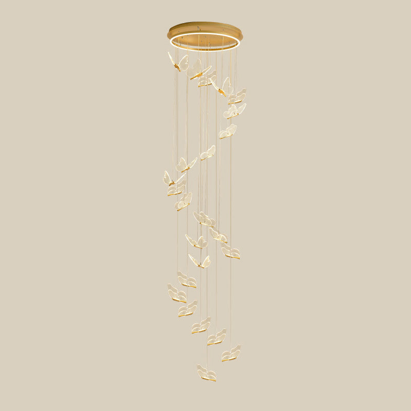 Butterfly Spiral Stairs Ceiling Lighting Acrylic Modern LED Multi-Light Pendant in Gold 24 Gold Clearhalo 'Ceiling Lights' 'Modern Pendants' 'Modern' 'Pendant Lights' 'Pendants' Lighting' 2592857