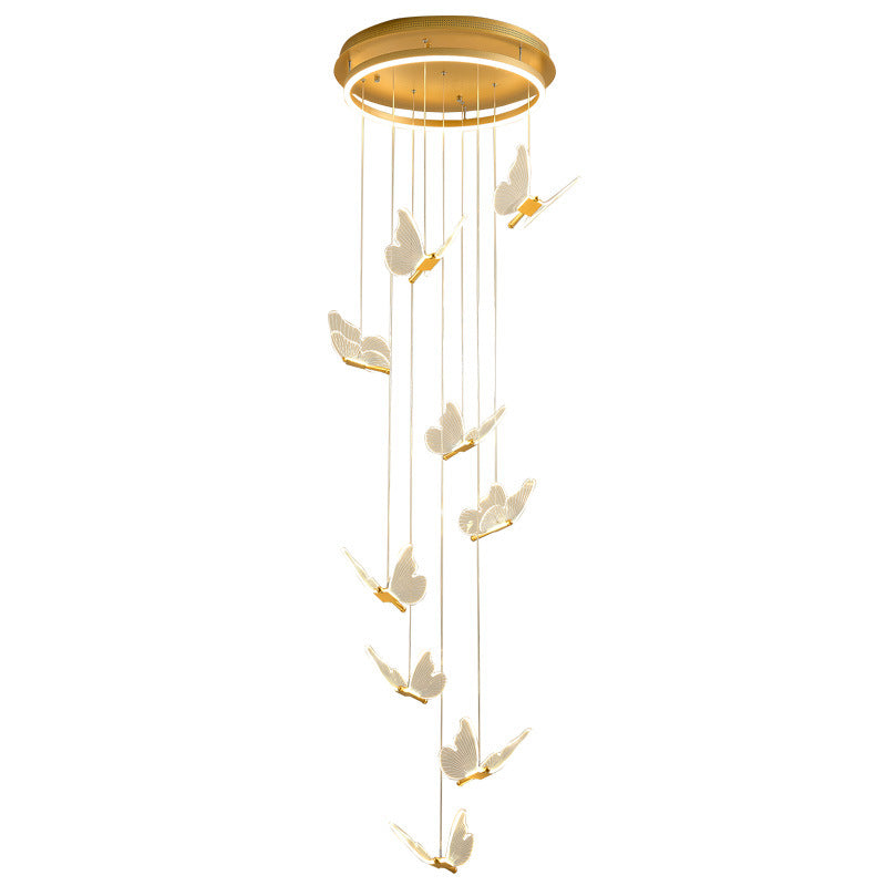 Butterfly Spiral Stairs Ceiling Lighting Acrylic Modern LED Multi-Light Pendant in Gold Clearhalo 'Ceiling Lights' 'Modern Pendants' 'Modern' 'Pendant Lights' 'Pendants' Lighting' 2592860