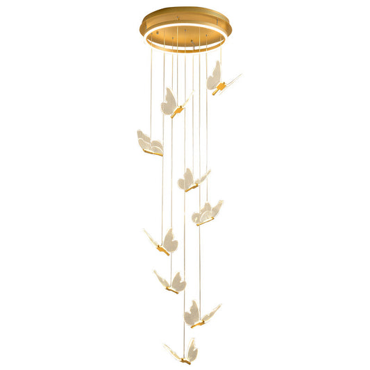 Butterfly Spiral Stairs Ceiling Lighting Acrylic Modern LED Multi-Light Pendant in Gold Clearhalo 'Ceiling Lights' 'Modern Pendants' 'Modern' 'Pendant Lights' 'Pendants' Lighting' 2592860