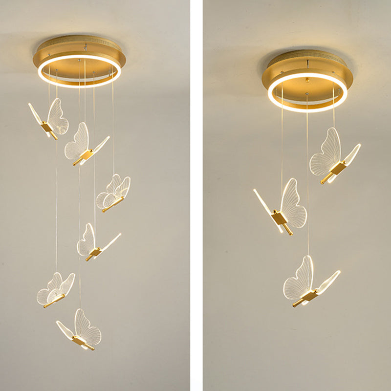 Butterfly Spiral Stairs Ceiling Lighting Acrylic Modern LED Multi-Light Pendant in Gold Clearhalo 'Ceiling Lights' 'Modern Pendants' 'Modern' 'Pendant Lights' 'Pendants' Lighting' 2592863