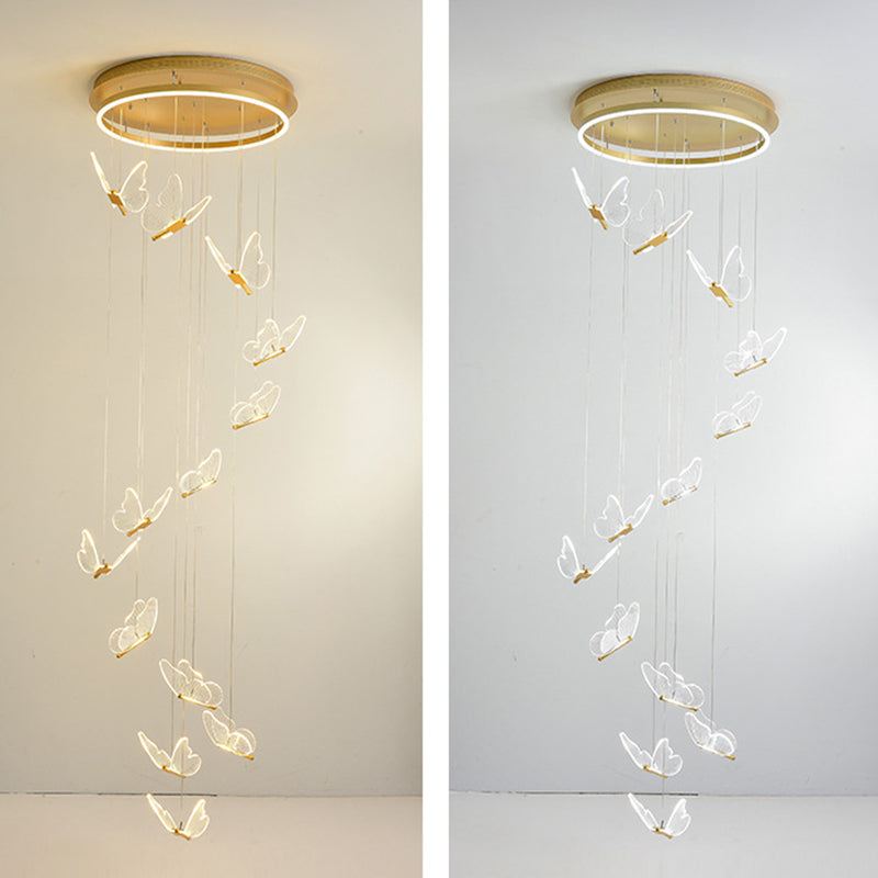 Butterfly Spiral Stairs Ceiling Lighting Acrylic Modern LED Multi-Light Pendant in Gold Clearhalo 'Ceiling Lights' 'Modern Pendants' 'Modern' 'Pendant Lights' 'Pendants' Lighting' 2592864