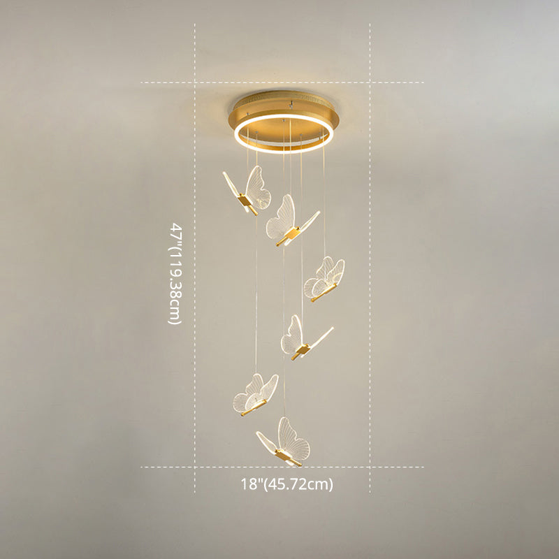 Butterfly Spiral Stairs Ceiling Lighting Acrylic Modern LED Multi-Light Pendant in Gold Clearhalo 'Ceiling Lights' 'Modern Pendants' 'Modern' 'Pendant Lights' 'Pendants' Lighting' 2592866