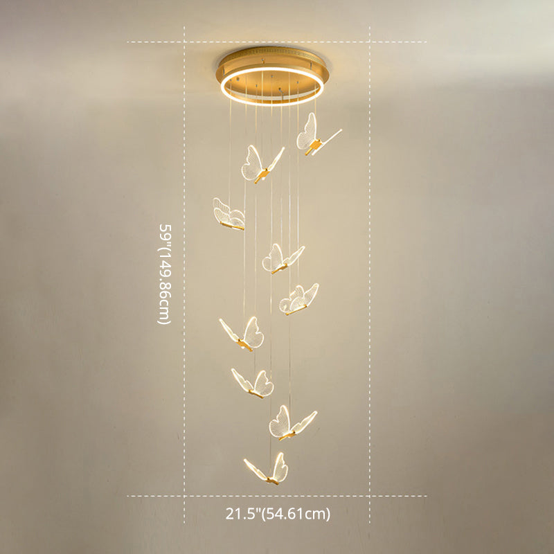 Butterfly Spiral Stairs Ceiling Lighting Acrylic Modern LED Multi-Light Pendant in Gold Clearhalo 'Ceiling Lights' 'Modern Pendants' 'Modern' 'Pendant Lights' 'Pendants' Lighting' 2592867