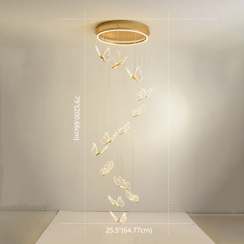 Butterfly Spiral Stairs Ceiling Lighting Acrylic Modern LED Multi-Light Pendant in Gold Clearhalo 'Ceiling Lights' 'Modern Pendants' 'Modern' 'Pendant Lights' 'Pendants' Lighting' 2592868
