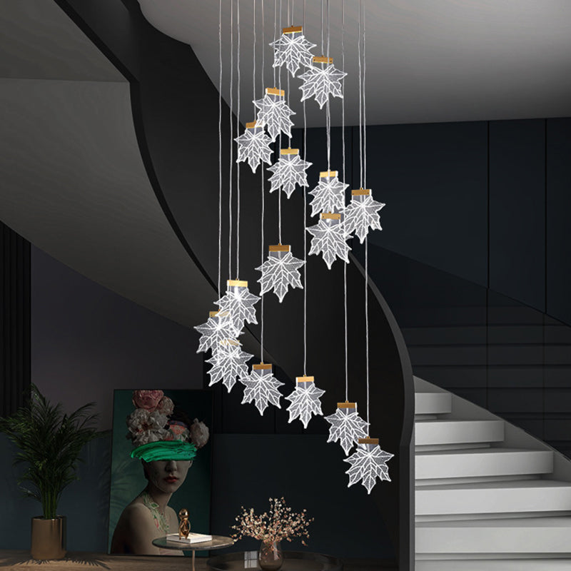 Maple Leaves Cluster Pendant Simplicity Acrylic Gold LED Suspension Lamp for Stairs Clearhalo 'Ceiling Lights' 'Modern Pendants' 'Modern' 'Pendant Lights' 'Pendants' Lighting' 2592883