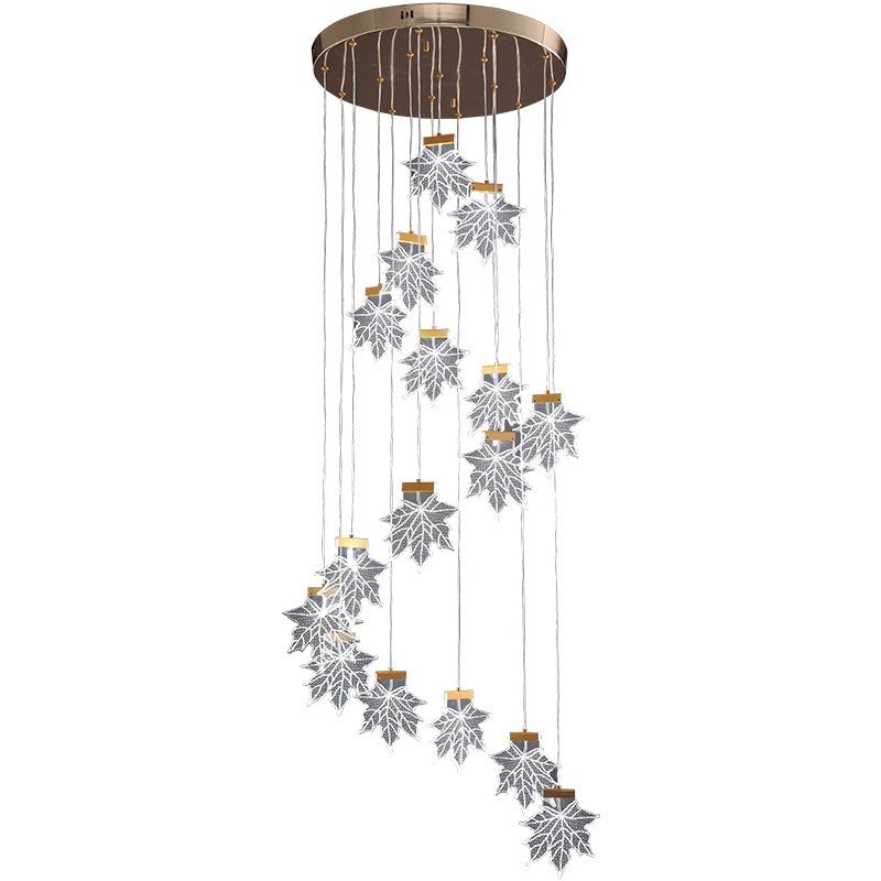 Maple Leaves Cluster Pendant Simplicity Acrylic Gold LED Suspension Lamp for Stairs 16 Gold Clearhalo 'Ceiling Lights' 'Modern Pendants' 'Modern' 'Pendant Lights' 'Pendants' Lighting' 2592887