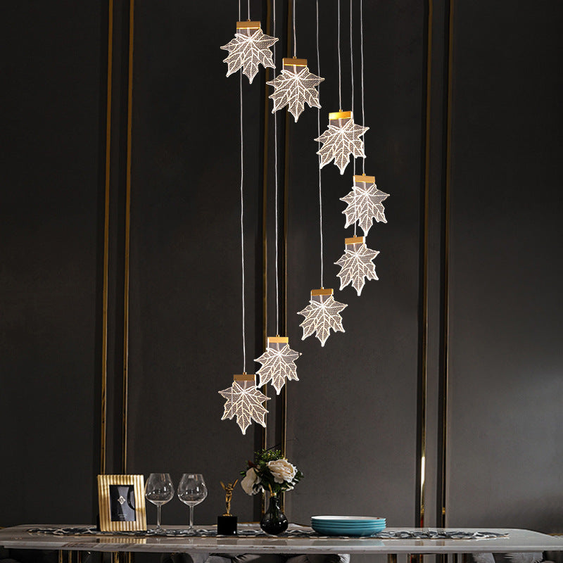 Maple Leaves Cluster Pendant Simplicity Acrylic Gold LED Suspension Lamp for Stairs Clearhalo 'Ceiling Lights' 'Modern Pendants' 'Modern' 'Pendant Lights' 'Pendants' Lighting' 2592888