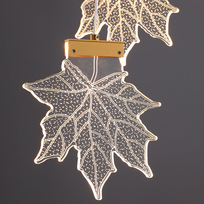 Maple Leaves Cluster Pendant Simplicity Acrylic Gold LED Suspension Lamp for Stairs Clearhalo 'Ceiling Lights' 'Modern Pendants' 'Modern' 'Pendant Lights' 'Pendants' Lighting' 2592889