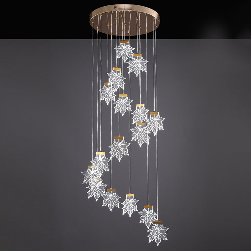 Maple Leaves Cluster Pendant Simplicity Acrylic Gold LED Suspension Lamp for Stairs Clearhalo 'Ceiling Lights' 'Modern Pendants' 'Modern' 'Pendant Lights' 'Pendants' Lighting' 2592892