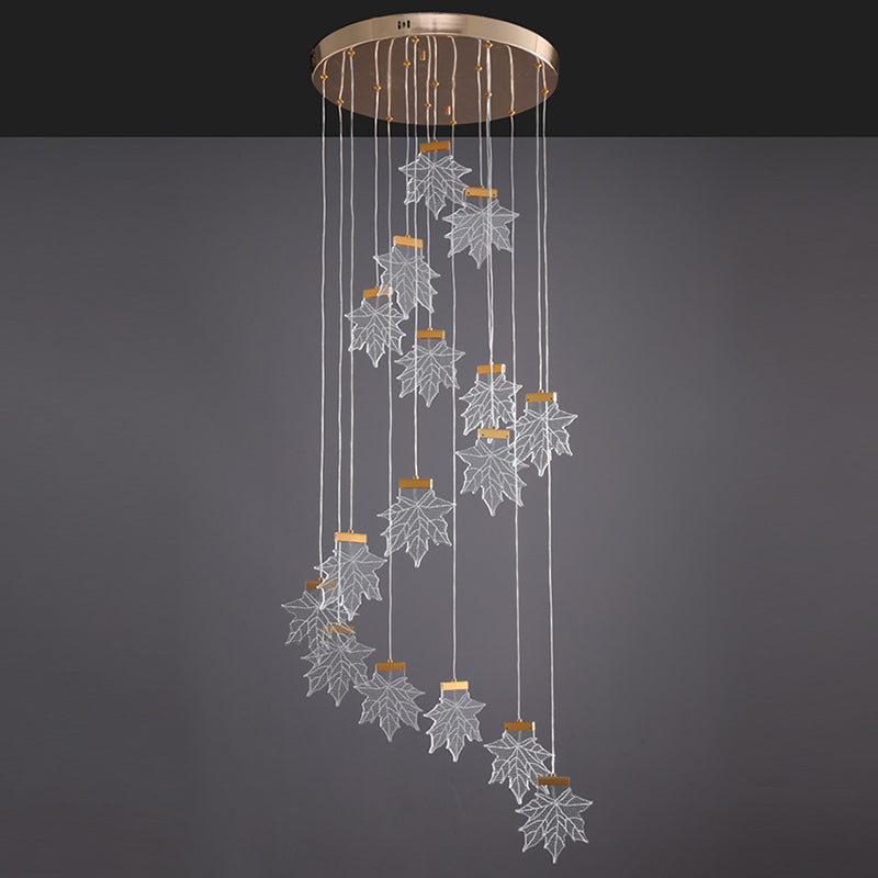 Maple Leaves Cluster Pendant Simplicity Acrylic Gold LED Suspension Lamp for Stairs Clearhalo 'Ceiling Lights' 'Modern Pendants' 'Modern' 'Pendant Lights' 'Pendants' Lighting' 2592893