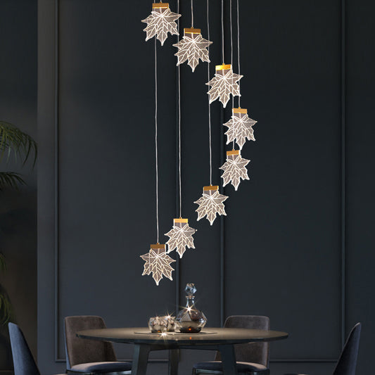 Maple Leaves Cluster Pendant Simplicity Acrylic Gold LED Suspension Lamp for Stairs Clearhalo 'Ceiling Lights' 'Modern Pendants' 'Modern' 'Pendant Lights' 'Pendants' Lighting' 2592895