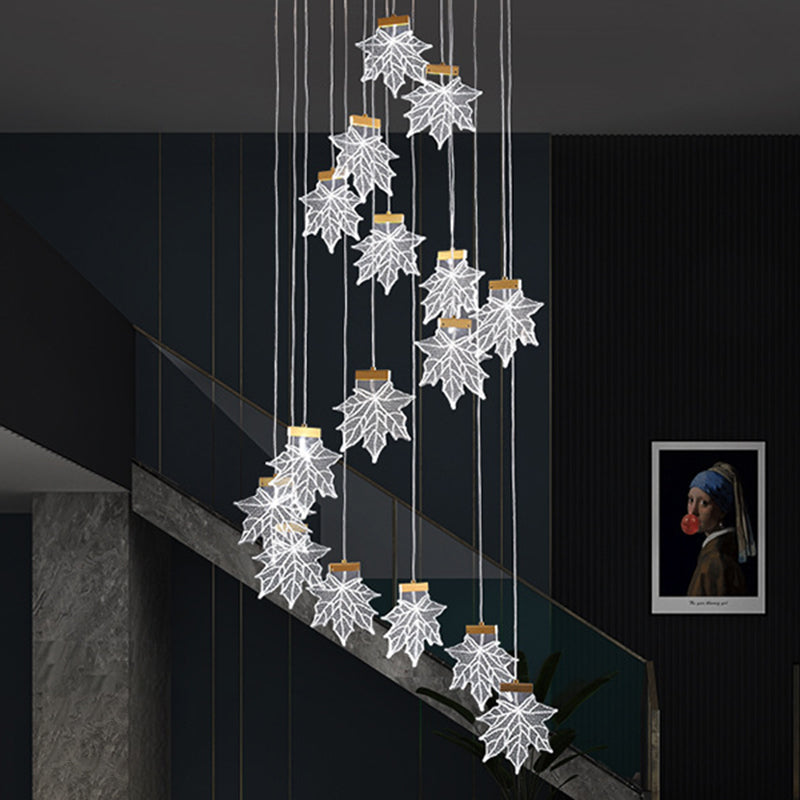 Maple Leaves Cluster Pendant Simplicity Acrylic Gold LED Suspension Lamp for Stairs Clearhalo 'Ceiling Lights' 'Modern Pendants' 'Modern' 'Pendant Lights' 'Pendants' Lighting' 2592896
