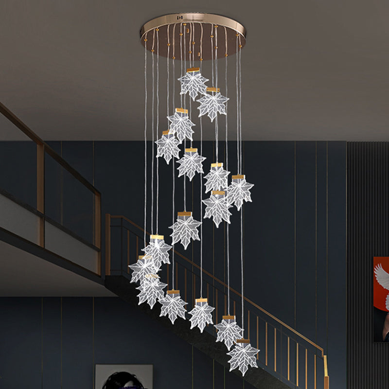 Maple Leaves Cluster Pendant Simplicity Acrylic Gold LED Suspension Lamp for Stairs Clearhalo 'Ceiling Lights' 'Modern Pendants' 'Modern' 'Pendant Lights' 'Pendants' Lighting' 2592897