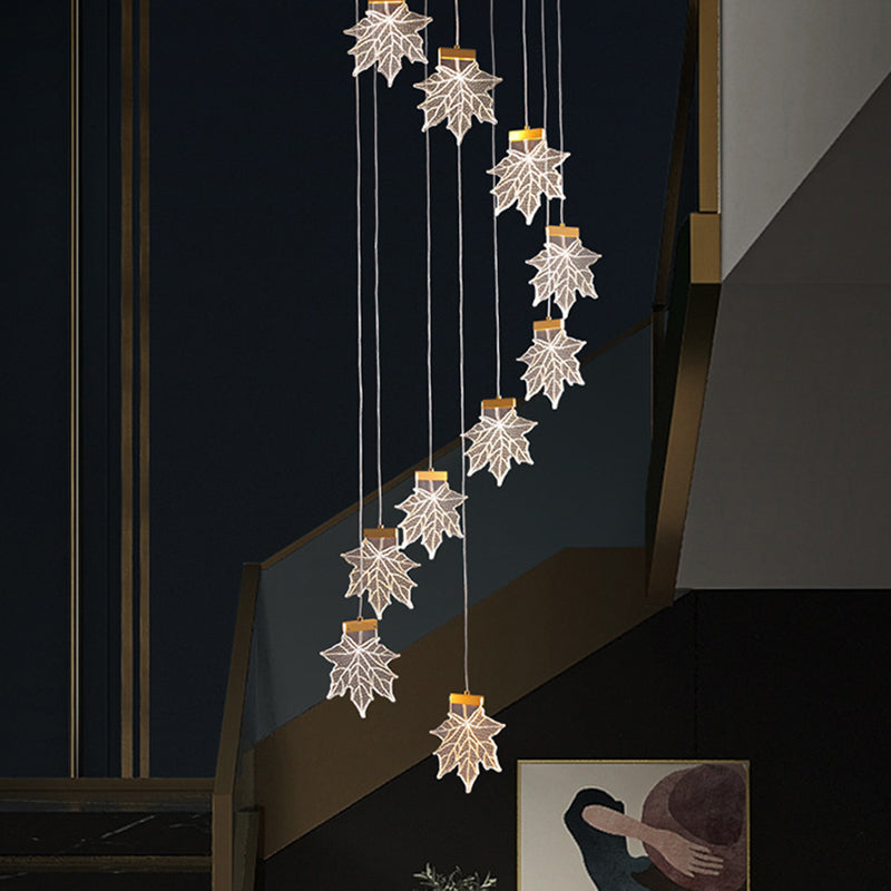 Maple Leaves Cluster Pendant Simplicity Acrylic Gold LED Suspension Lamp for Stairs Clearhalo 'Ceiling Lights' 'Modern Pendants' 'Modern' 'Pendant Lights' 'Pendants' Lighting' 2592898