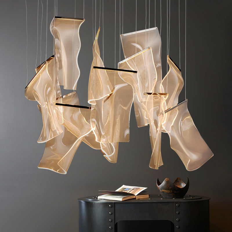 Creative Minimalist LED Ceiling Light Brass Finish Paper Sheet Inspired Multi-Light Pendant with Acrylic Shade Clearhalo 'Ceiling Lights' 'Modern Pendants' 'Modern' 'Pendant Lights' 'Pendants' Lighting' 2592910