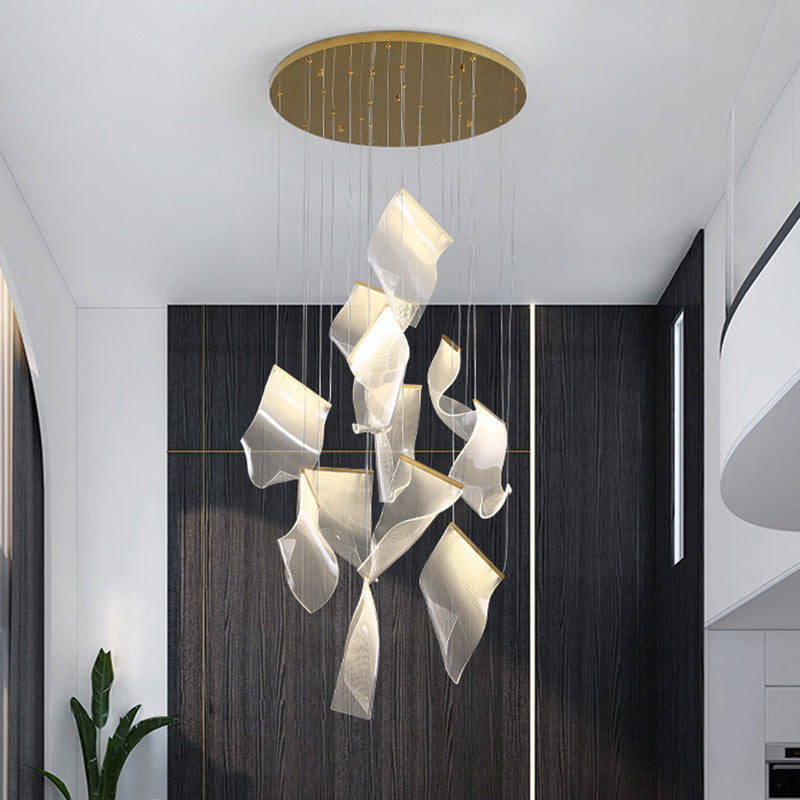 Creative Minimalist LED Ceiling Light Brass Finish Paper Sheet Inspired Multi-Light Pendant with Acrylic Shade Clearhalo 'Ceiling Lights' 'Modern Pendants' 'Modern' 'Pendant Lights' 'Pendants' Lighting' 2592913
