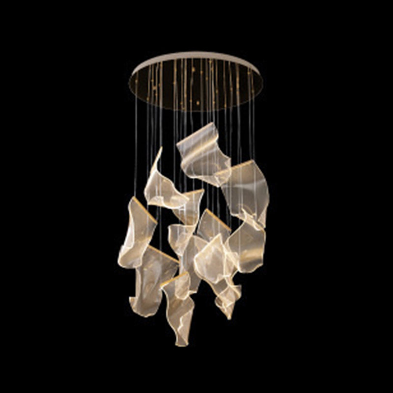 Creative Minimalist LED Ceiling Light Brass Finish Paper Sheet Inspired Multi-Light Pendant with Acrylic Shade 12 Brass Clearhalo 'Ceiling Lights' 'Modern Pendants' 'Modern' 'Pendant Lights' 'Pendants' Lighting' 2592914