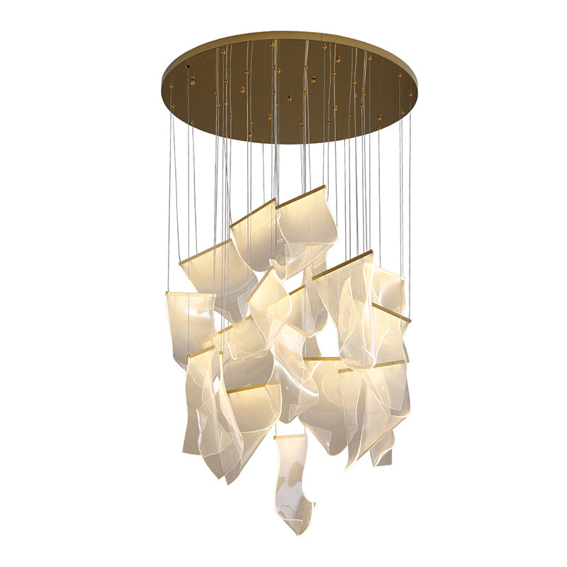 Creative Minimalist LED Ceiling Light Brass Finish Paper Sheet Inspired Multi-Light Pendant with Acrylic Shade Clearhalo 'Ceiling Lights' 'Modern Pendants' 'Modern' 'Pendant Lights' 'Pendants' Lighting' 2592916