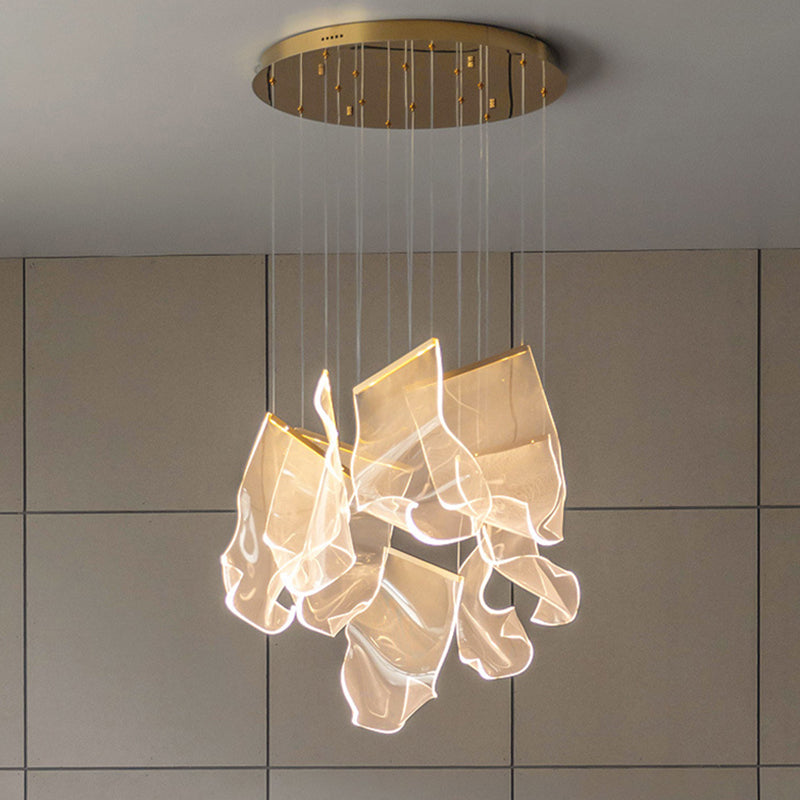 Creative Minimalist LED Ceiling Light Brass Finish Paper Sheet Inspired Multi-Light Pendant with Acrylic Shade Clearhalo 'Ceiling Lights' 'Modern Pendants' 'Modern' 'Pendant Lights' 'Pendants' Lighting' 2592919