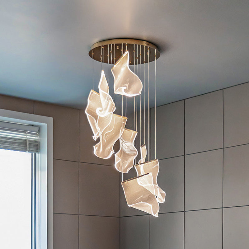 Creative Minimalist LED Ceiling Light Brass Finish Paper Sheet Inspired Multi-Light Pendant with Acrylic Shade Clearhalo 'Ceiling Lights' 'Modern Pendants' 'Modern' 'Pendant Lights' 'Pendants' Lighting' 2592922