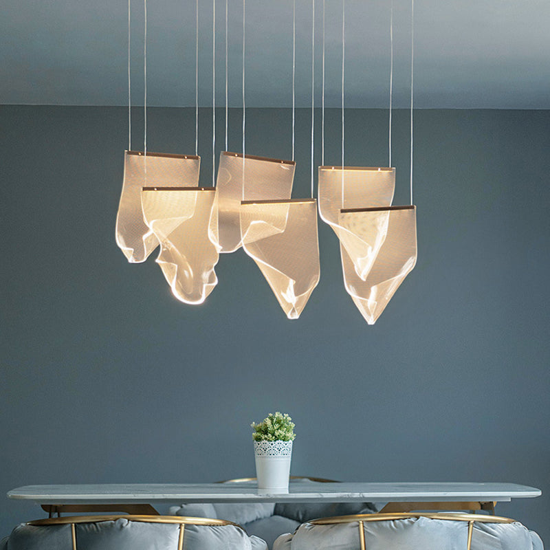Creative Minimalist LED Ceiling Light Brass Finish Paper Sheet Inspired Multi-Light Pendant with Acrylic Shade Clearhalo 'Ceiling Lights' 'Modern Pendants' 'Modern' 'Pendant Lights' 'Pendants' Lighting' 2592923