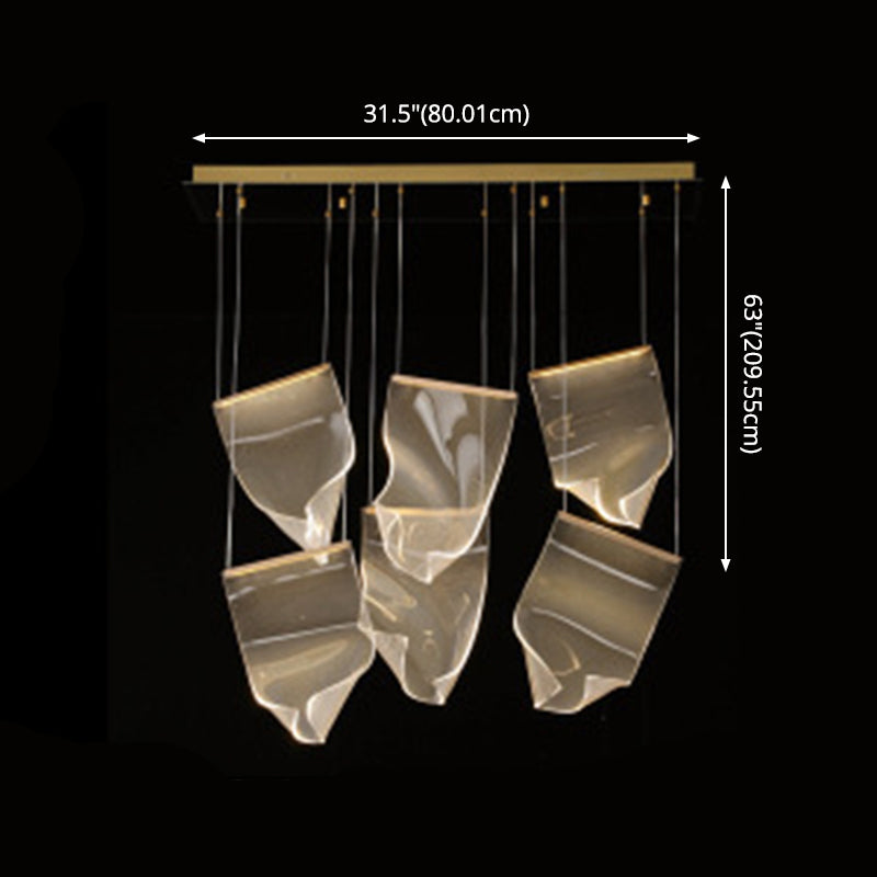 Creative Minimalist LED Ceiling Light Brass Finish Paper Sheet Inspired Multi-Light Pendant with Acrylic Shade Clearhalo 'Ceiling Lights' 'Modern Pendants' 'Modern' 'Pendant Lights' 'Pendants' Lighting' 2592924
