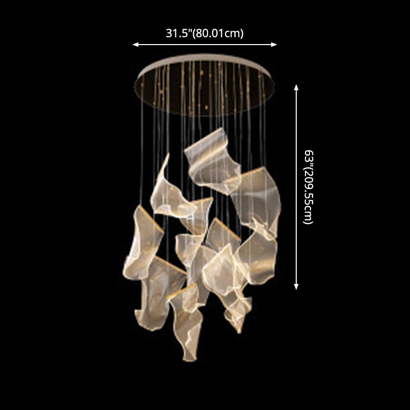 Creative Minimalist LED Ceiling Light Brass Finish Paper Sheet Inspired Multi-Light Pendant with Acrylic Shade Clearhalo 'Ceiling Lights' 'Modern Pendants' 'Modern' 'Pendant Lights' 'Pendants' Lighting' 2592926