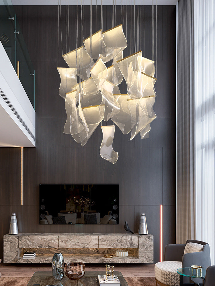 Creative Minimalist LED Ceiling Light Brass Finish Paper Sheet Inspired Multi-Light Pendant with Acrylic Shade Clearhalo 'Ceiling Lights' 'Modern Pendants' 'Modern' 'Pendant Lights' 'Pendants' Lighting' 2592927