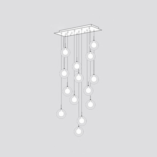 Minimalist Bubbles Multi Pendant Light Fixture Frosted White-Clear Glass Spiral Stairs Suspension Light 14 White-Clear Clearhalo 'Ceiling Lights' 'Glass shade' 'Glass' 'Modern Pendants' 'Modern' 'Pendant Lights' 'Pendants' Lighting' 2592929