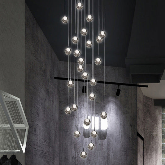 Minimalist Bubbles Multi Pendant Light Fixture Frosted White-Clear Glass Spiral Stairs Suspension Light Clearhalo 'Ceiling Lights' 'Glass shade' 'Glass' 'Modern Pendants' 'Modern' 'Pendant Lights' 'Pendants' Lighting' 2592933