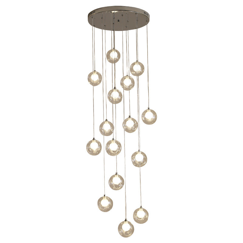 Minimalist Bubbles Multi Pendant Light Fixture Frosted White-Clear Glass Spiral Stairs Suspension Light Clearhalo 'Ceiling Lights' 'Glass shade' 'Glass' 'Modern Pendants' 'Modern' 'Pendant Lights' 'Pendants' Lighting' 2592934