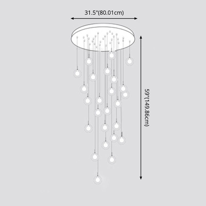 Minimalist Bubbles Multi Pendant Light Fixture Frosted White-Clear Glass Spiral Stairs Suspension Light Clearhalo 'Ceiling Lights' 'Glass shade' 'Glass' 'Modern Pendants' 'Modern' 'Pendant Lights' 'Pendants' Lighting' 2592936