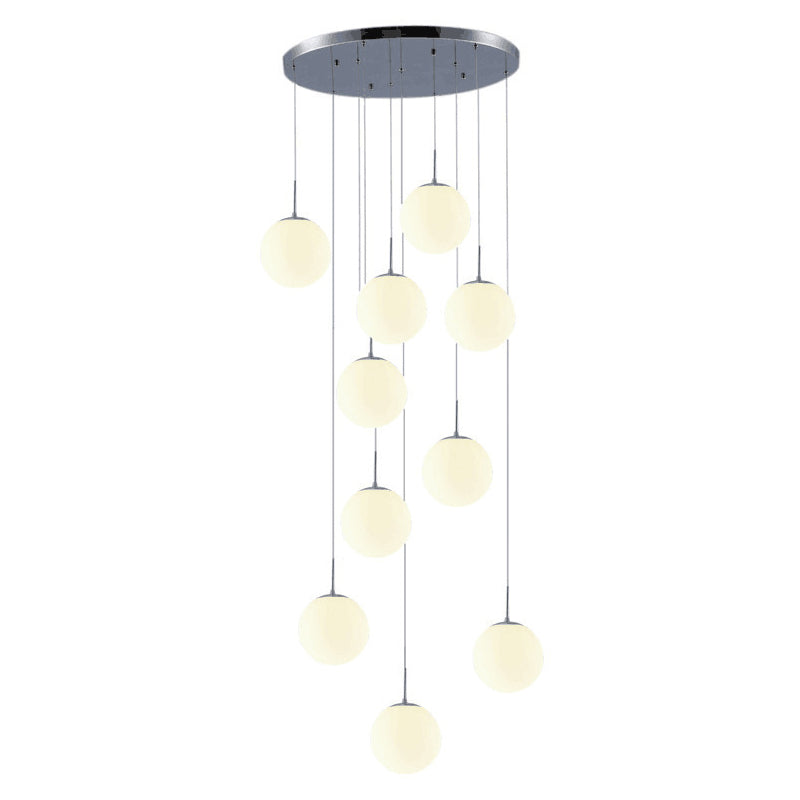Cream Glass Spherical Multi Pendant Chandelier Simplicity Silver Ceiling Hang Lamp for Lobby Stairs Clearhalo 'Ceiling Lights' 'Modern Pendants' 'Modern' 'Pendant Lights' 'Pendants' Lighting' 2592944