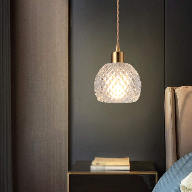 Modern Style Small Pendant Lamp Clear Glass Single-Bulb Bedside Pendulum Light in Brass Clearhalo 'Ceiling Lights' 'Modern Pendants' 'Modern' 'Pendant Lights' 'Pendants' Lighting' 2592955