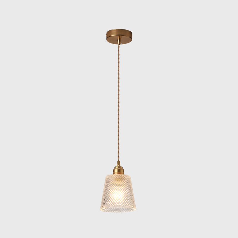 Modern Style Small Pendant Lamp Clear Glass Single-Bulb Bedside Pendulum Light in Brass Brass Cone Clearhalo 'Ceiling Lights' 'Modern Pendants' 'Modern' 'Pendant Lights' 'Pendants' Lighting' 2592958